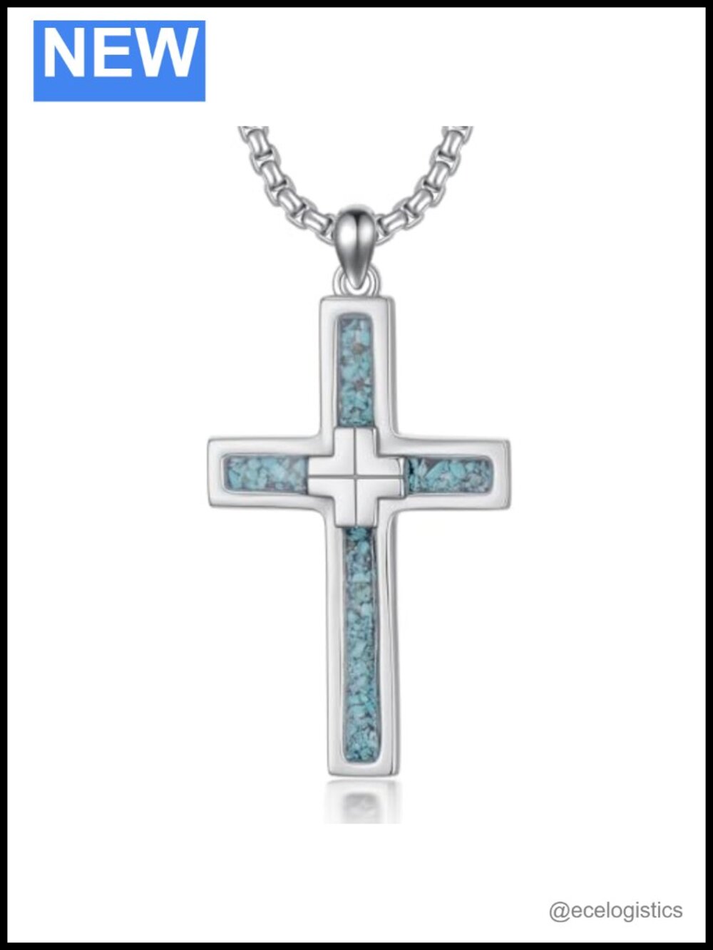 925 Sterling Silver Cross Pendant Necklace Turquoise